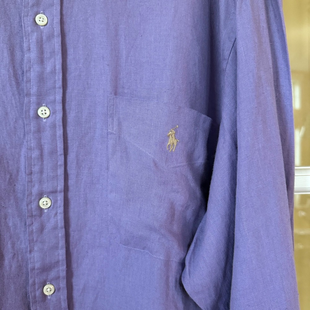 Polo Ralph Lauren Lowell Sport Purple 100% Linen Button Down Shirt Mens L NEW